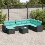 Set mobilier de grădină cu perne, 9 piese, negru, poliratan GartenMobel Dekor