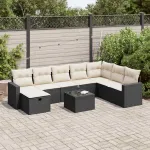 Set mobilier de grădină cu perne, 9 piese, negru, poliratan GartenMobel Dekor