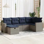 Set mobilier grădină cu perne, 6 piese, gri, poliratan GartenMobel Dekor