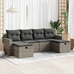 Set mobilier grădină cu perne, 6 piese, gri, poliratan GartenMobel Dekor