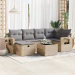 Set canapele de grădină, 7 piese, cu perne, bej, poliratan GartenMobel Dekor