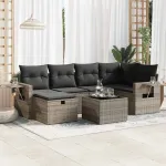 Set canapele de grădină, 7 piese, cu perne, gri, poliratan GartenMobel Dekor
