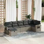 Set canapele de grădină, 7 piese, cu perne, gri, poliratan GartenMobel Dekor