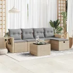 Set canapele de grădină cu perne, 6 piese, bej, poliratan GartenMobel Dekor