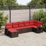 Set canapele de grădină cu perne, 7 piese, maro, poliratan GartenMobel Dekor