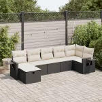 Set canapele de grădină cu perne, 7 piese, negru, poliratan GartenMobel Dekor