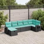 Set canapele de grădină cu perne, 7 piese, negru, poliratan GartenMobel Dekor