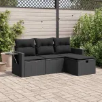 Set mobilier de grădină cu perne, 4 piese, negru, poliratan GartenMobel Dekor