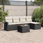 Set mobilier de grădină cu perne, 6 piese, negru, poliratan GartenMobel Dekor