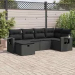 Set mobilier de grădină cu perne, 6 piese, negru, poliratan GartenMobel Dekor
