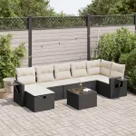 Set mobilier de grădină cu perne, 8 piese, negru, poliratan GartenMobel Dekor