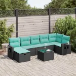 Set mobilier de grădină cu perne, 8 piese, negru, poliratan GartenMobel Dekor