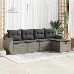 Set canapea de grădină cu perne, 5 piese, gri, poliratan GartenMobel Dekor