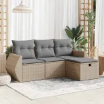 Set canapele de grădină, 4 piese, cu perne, bej, poliratan GartenMobel Dekor