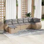 Set canapele de grădină, 7 piese, cu perne, bej, poliratan GartenMobel Dekor