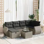 Set canapele de grădină, 7 piese, cu perne, gri, poliratan GartenMobel Dekor