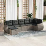 Set canapele de grădină, 7 piese, cu perne, gri, poliratan GartenMobel Dekor