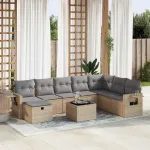 Set canapele de grădină, 9 piese, cu perne, bej, poliratan GartenMobel Dekor