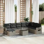 Set canapele de grădină, 9 piese, cu perne, gri, poliratan GartenMobel Dekor