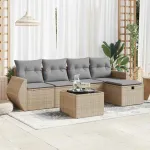 Set canapele de grădină cu perne, 6 piese, bej, poliratan GartenMobel Dekor