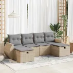 Set canapele de grădină cu perne, 6 piese, bej, poliratan GartenMobel Dekor