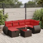 Set canapele de grădină cu perne, 7 piese, maro, poliratan GartenMobel Dekor