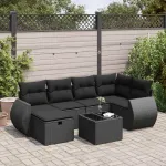 Set canapele de grădină cu perne, 7 piese, negru, poliratan GartenMobel Dekor