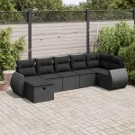 Set canapele de grădină cu perne, 7 piese, negru, poliratan GartenMobel Dekor