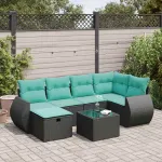 Set canapele de grădină cu perne, 7 piese, negru, poliratan GartenMobel Dekor