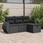 Set mobilier de grădină cu perne, 4 piese, negru, poliratan GartenMobel Dekor