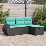 Set mobilier de grădină cu perne, 4 piese, negru, poliratan GartenMobel Dekor