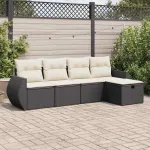 Set mobilier de grădină cu perne, 5 piese, negru, poliratan GartenMobel Dekor