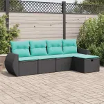 Set mobilier de grădină cu perne, 5 piese, negru, poliratan GartenMobel Dekor