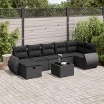 Set mobilier de grădină cu perne, 8 piese, negru, poliratan GartenMobel Dekor