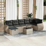 Set mobilier de grădină cu perne, 8 piese gri deschis poliratan GartenMobel Dekor