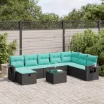 Set mobilier de grădină cu perne, 9 piese, negru, poliratan GartenMobel Dekor