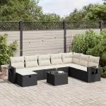 Set mobilier de grădină cu perne, 9 piese, negru, poliratan GartenMobel Dekor