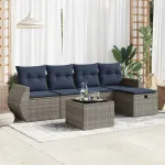 Set mobilier grădină cu perne, 6 piese, gri, poliratan GartenMobel Dekor