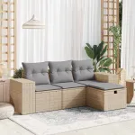 Set canapele de grădină, 4 piese, cu perne, bej, poliratan GartenMobel Dekor