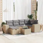 Set canapele de grădină, 7 piese, cu perne, bej, poliratan GartenMobel Dekor