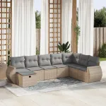 Set canapele de grădină, 8 piese, cu perne, bej, poliratan GartenMobel Dekor