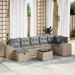 Set canapele de grădină, 8 piese, cu perne, bej, poliratan GartenMobel Dekor