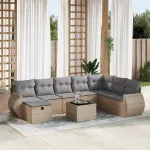 Set canapele de grădină, 9 piese, cu perne, bej, poliratan GartenMobel Dekor