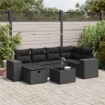 Set canapele de grădină cu perne, 7 piese, negru, poliratan GartenMobel Dekor