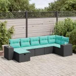 Set canapele de grădină cu perne, 7 piese, negru, poliratan GartenMobel Dekor