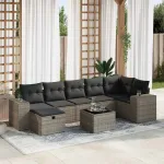 Set canapele de grădină cu perne, 8 piese, gri, poliratan GartenMobel Dekor