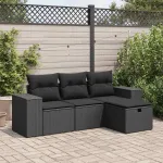 Set mobilier de grădină cu perne, 4 piese, negru, poliratan GartenMobel Dekor
