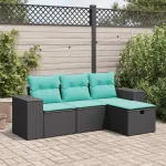 Set mobilier de grădină cu perne, 4 piese, negru, poliratan GartenMobel Dekor