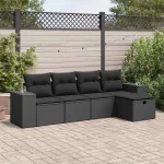 Set mobilier de grădină cu perne, 5 piese, negru, poliratan GartenMobel Dekor