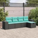 Set mobilier de grădină cu perne, 5 piese, negru, poliratan GartenMobel Dekor